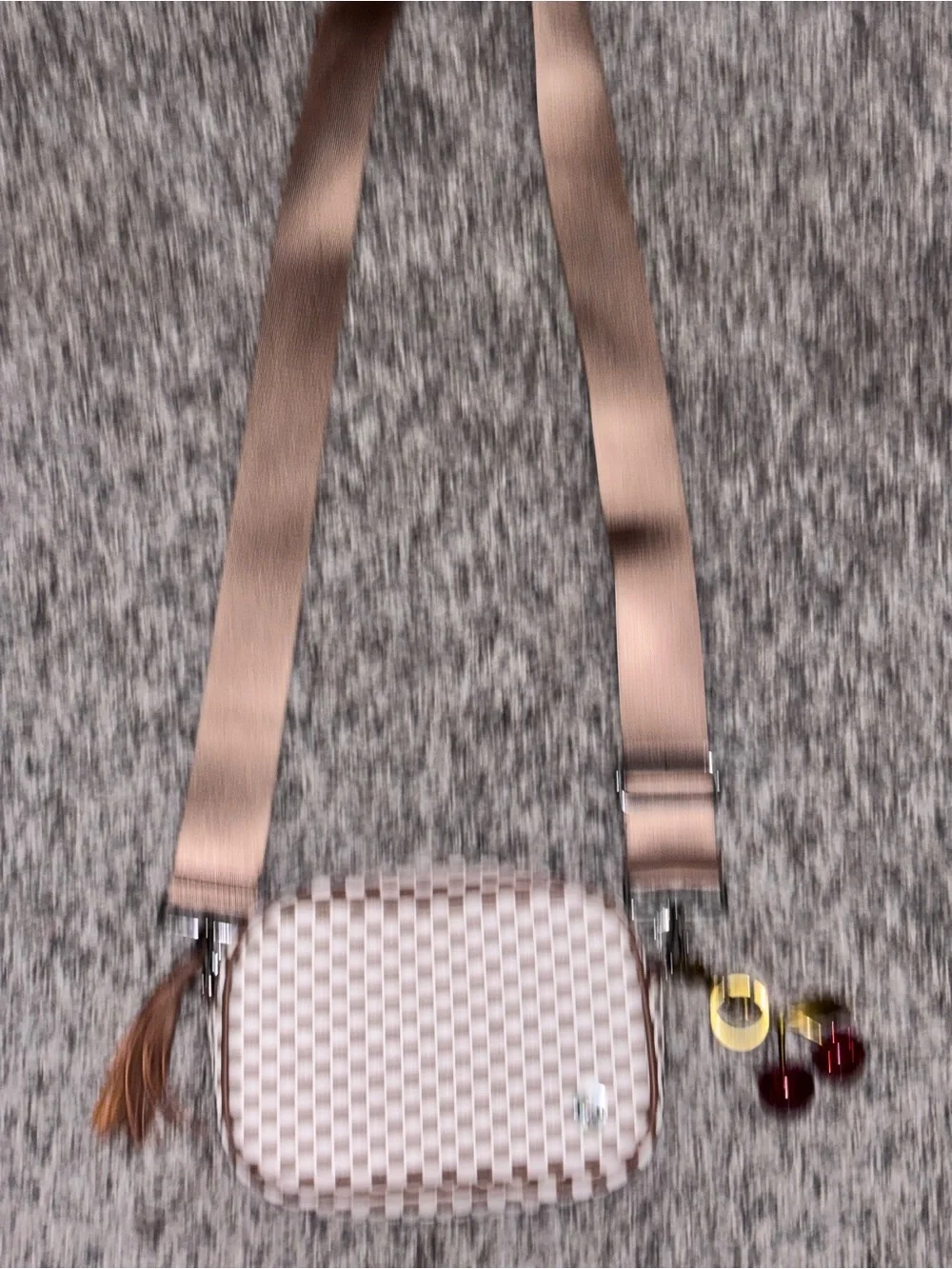 Women’s Checker Crossbody Bag in Brown and White with Adjustable Strap